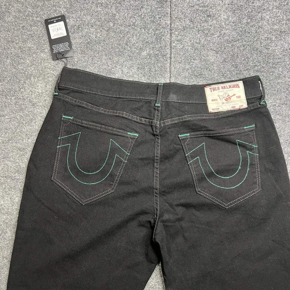 NWT True Religion Mens 36 Geno SN Slim Jeans Black Rinse Green‎ Stitching 700386